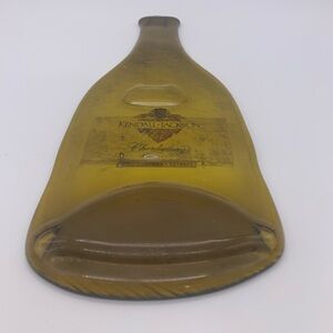 Vintage Decoupaged Melted Flat Art Glass Bottle Spoon Rest Or Wall Decor -Amber